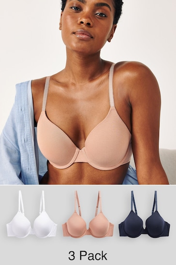Navy Blue/Pink/White Pad Full Cup Cotton Blend Bras 3 Pack