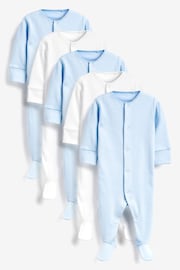 Blue/White 5 Pack Cotton Baby Sleepsuits (0-2yrs) - Image 2 of 7