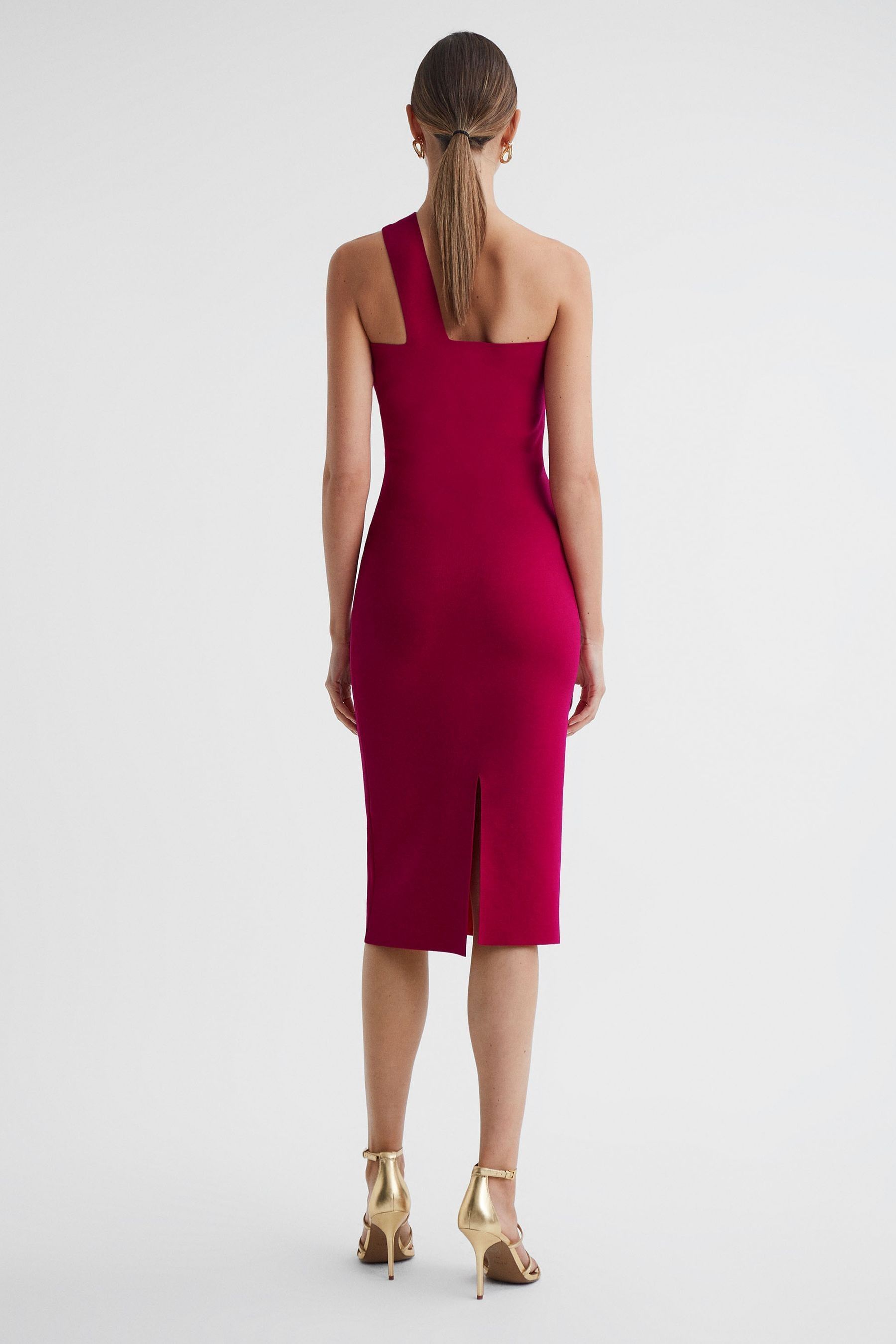 Buy Reiss Pink Lola Knitted One Shoulder Bodycon Midi Dress from the Next UK online shop