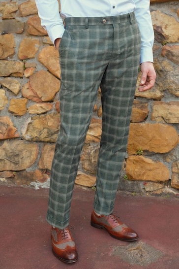 Green Slim Trimmed Check Suit Trousers