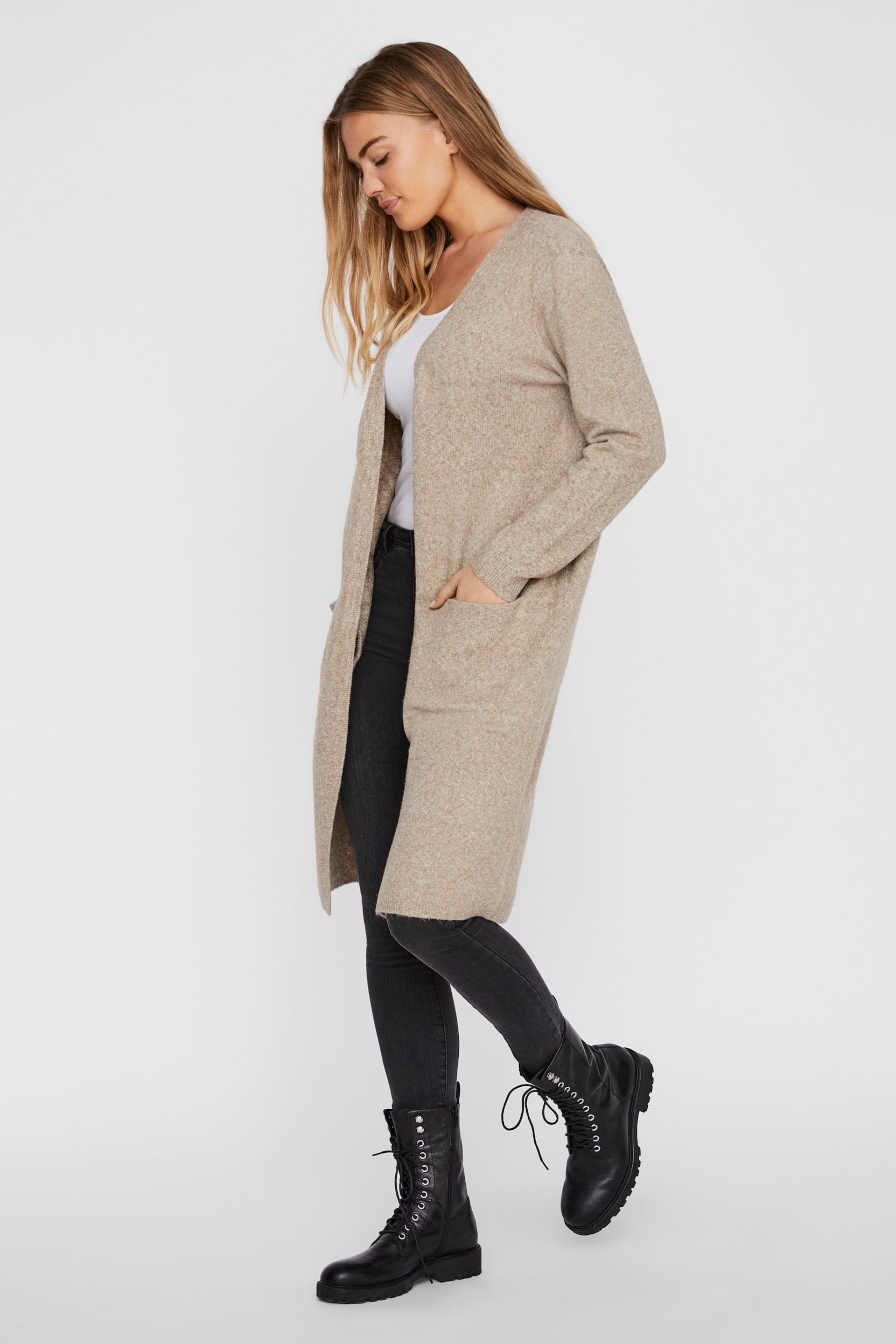 VERO MODA Grey Cosy Longline Cardigan with Pockets - Image 3 of 4