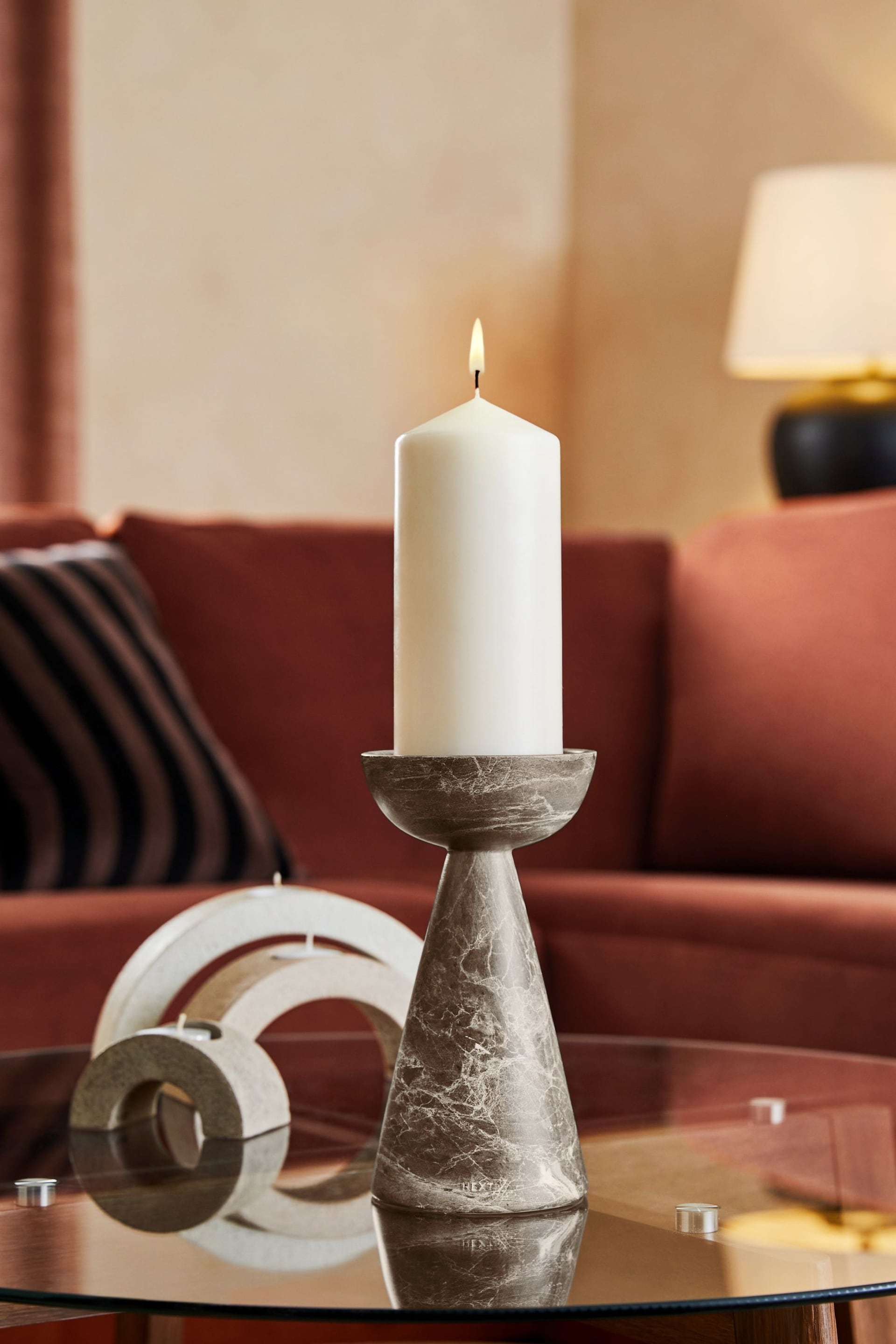 Natural Marble Effect Pillar Candle Holder - Image 1 of 6