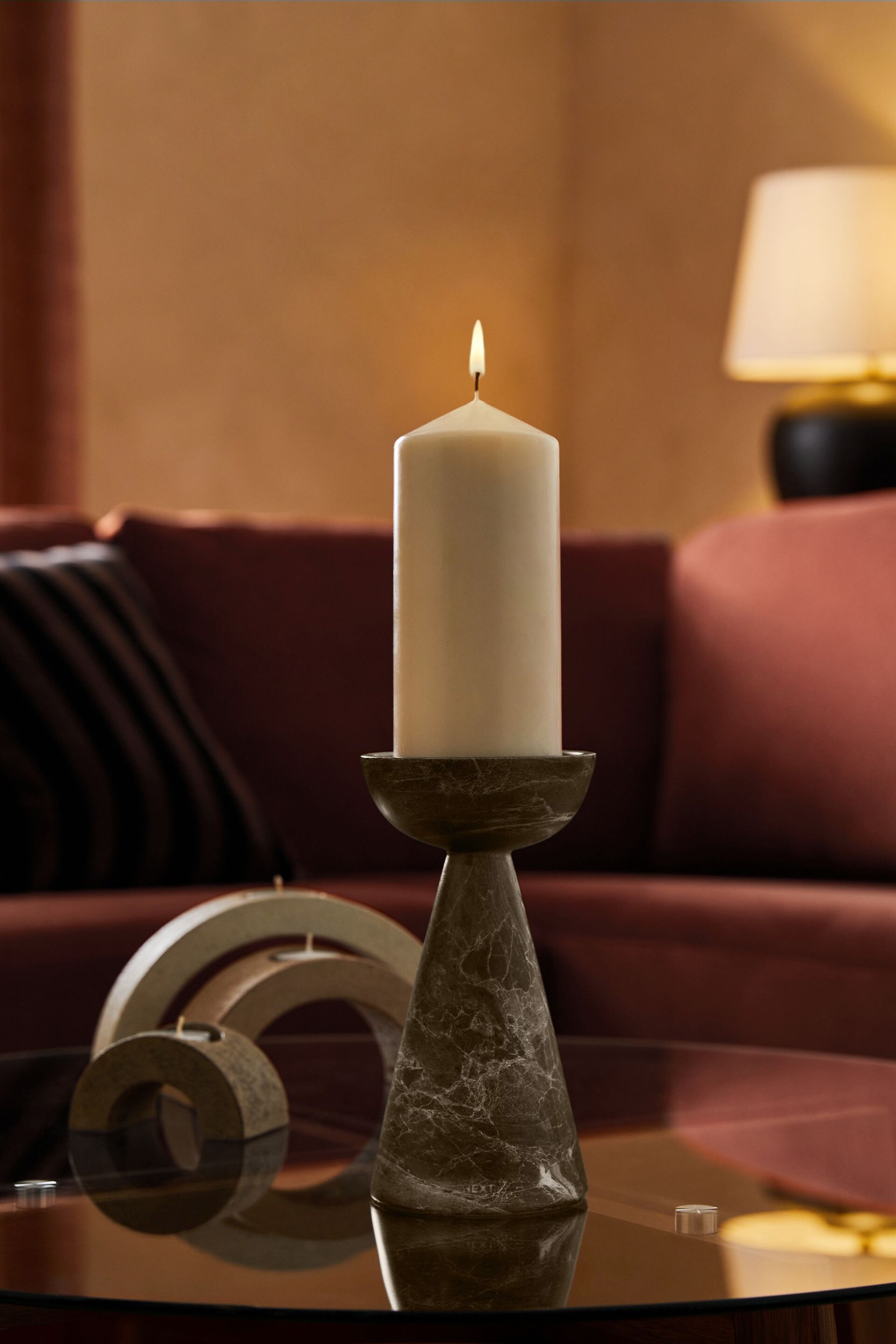 Natural Marble Effect Pillar Candle Holder - Image 2 of 6