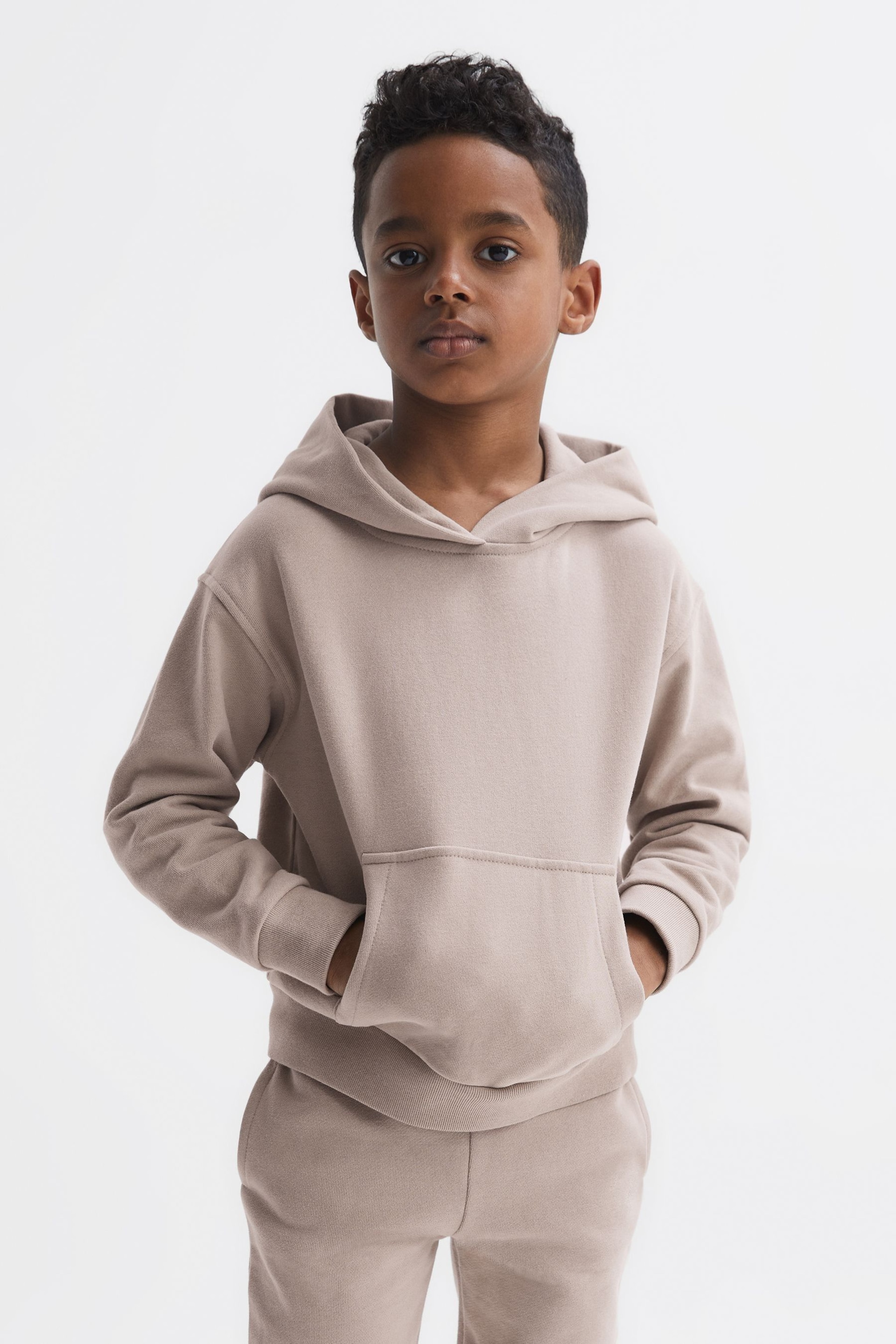 Reiss Taupe Alexander Junior Oversized Cotton Jersey Hoodie - Image 1 of 6