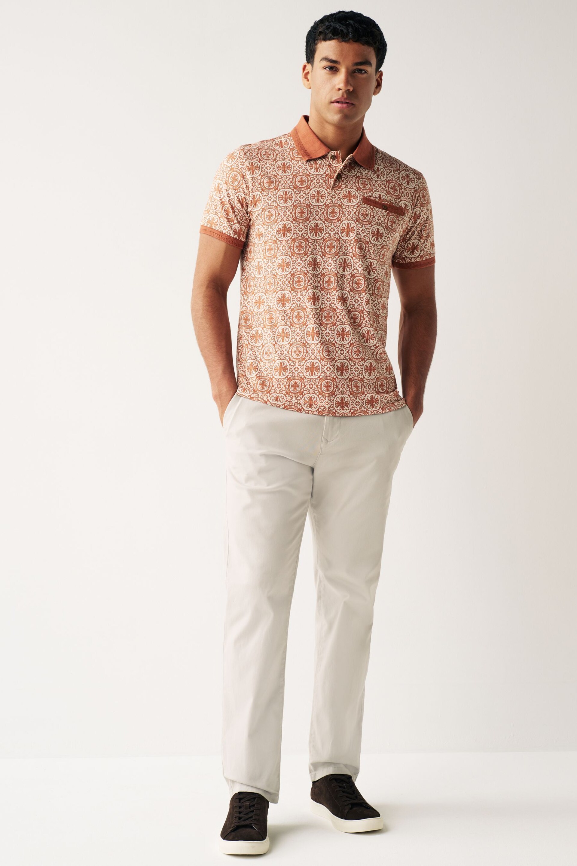 Orange Tile Print Polo Shirt - Image 2 of 7