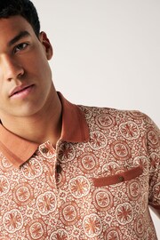 Orange Tile Print Polo Shirt - Image 4 of 7