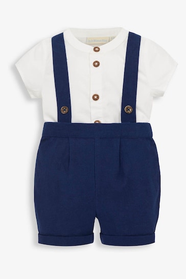 JoJo Maman Bébé Navy 2-Piece Baby Grandad Shirt & Shorts Set