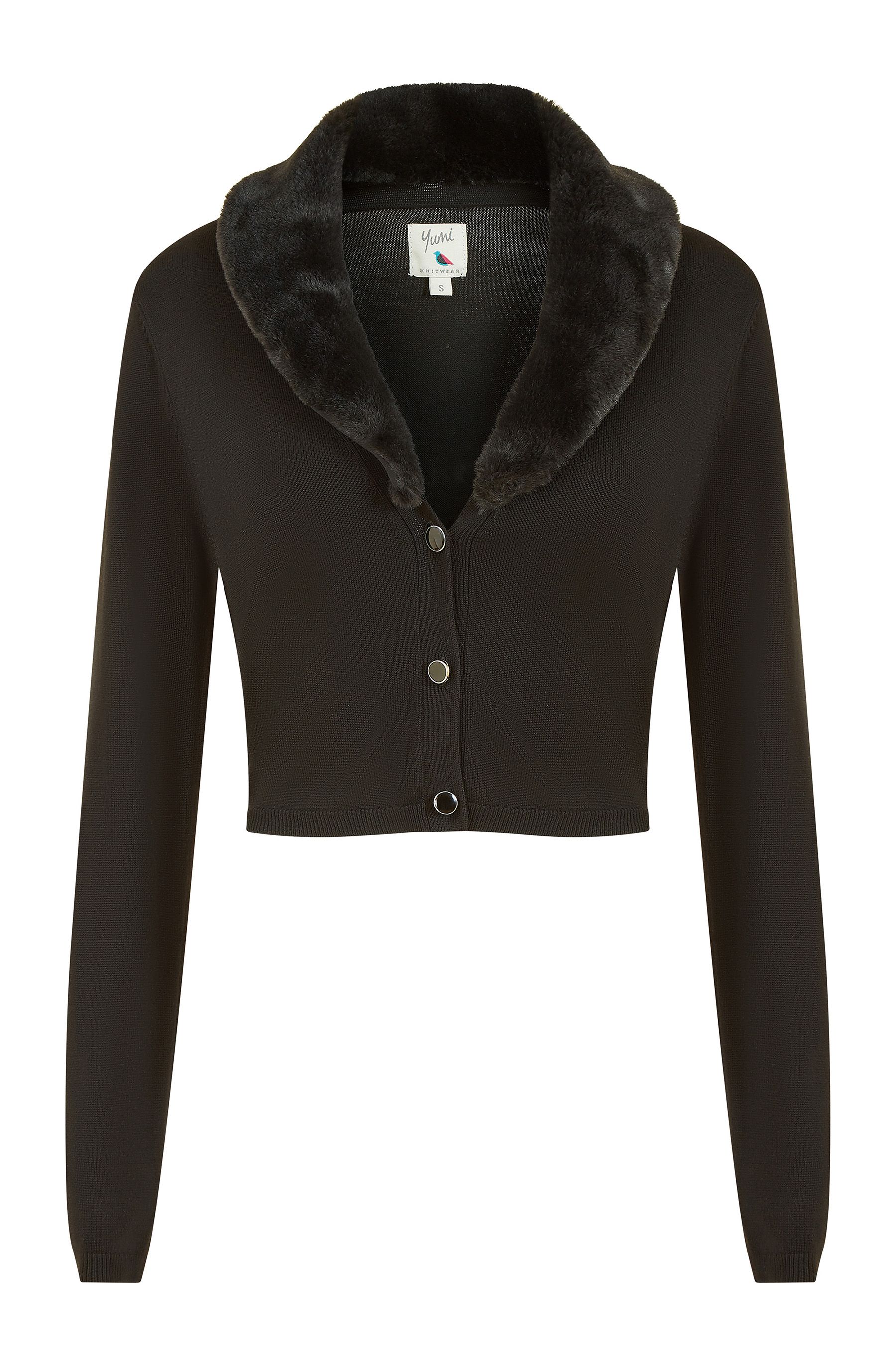 Long black cardigan cheap with fur collar