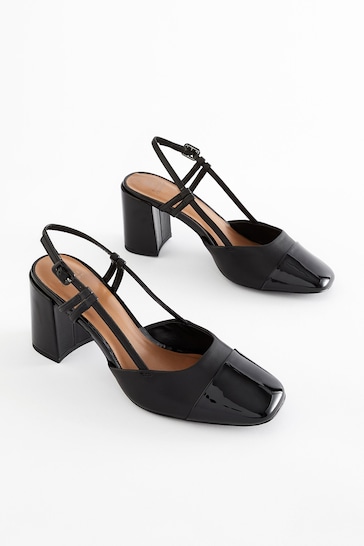 Black Forever Comfort® Square Toe Slingback Block Heel Shoes