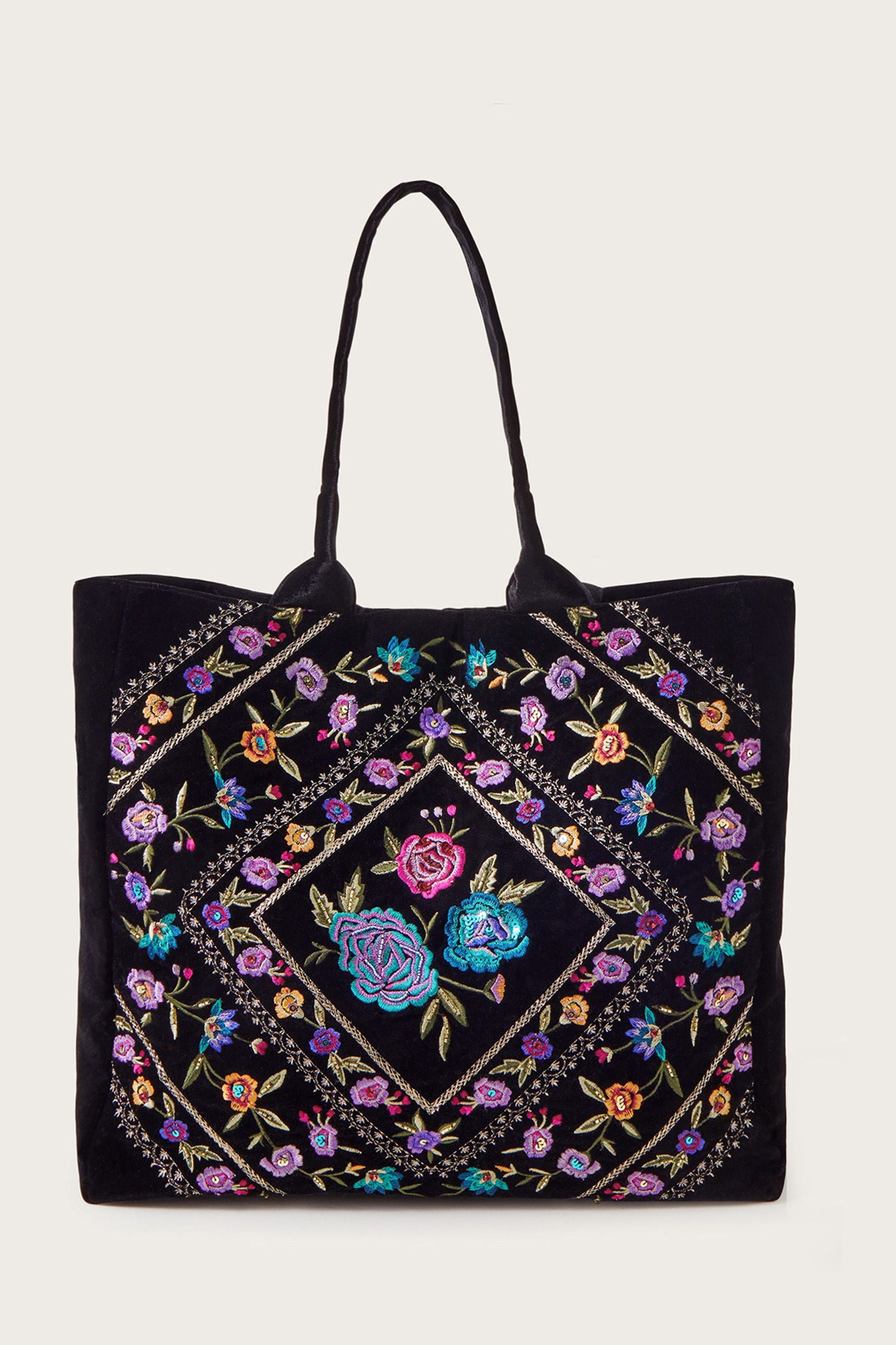 Buy Monsoon Black Folk Embroidered Tote Bag from Next Luxembourg