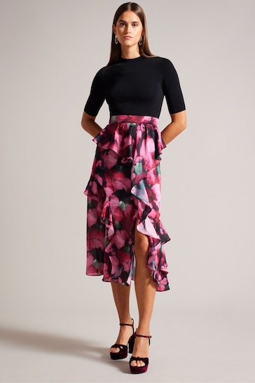 Ted Baker Darciia Fitted Knit Bodice Dress With Ruffle Black Skirt