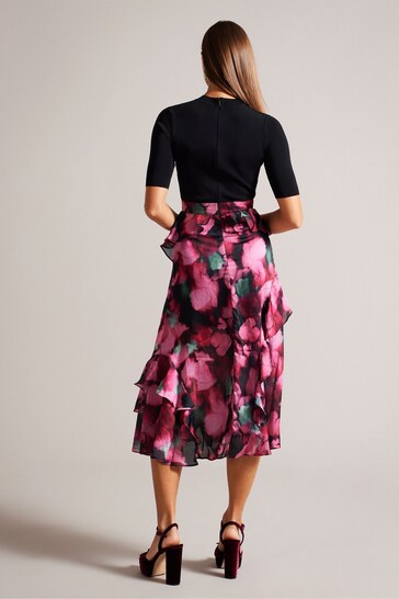 Ted Baker Darciia Fitted Knit Bodice Dress With Ruffle Black Skirt