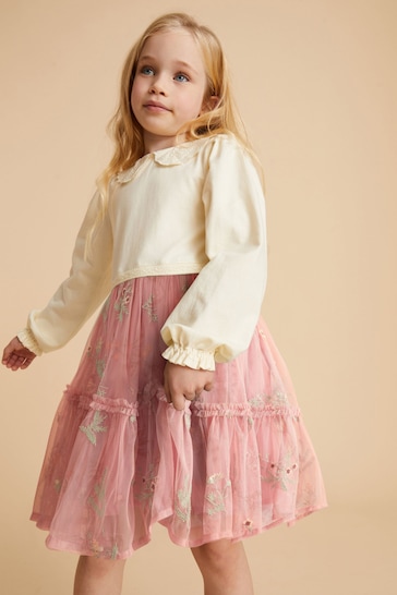 Laura Ashley Pink/Cream Collard Twofer Dress