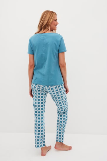 Blue Geo Cotton Short Sleeve Pyjamas