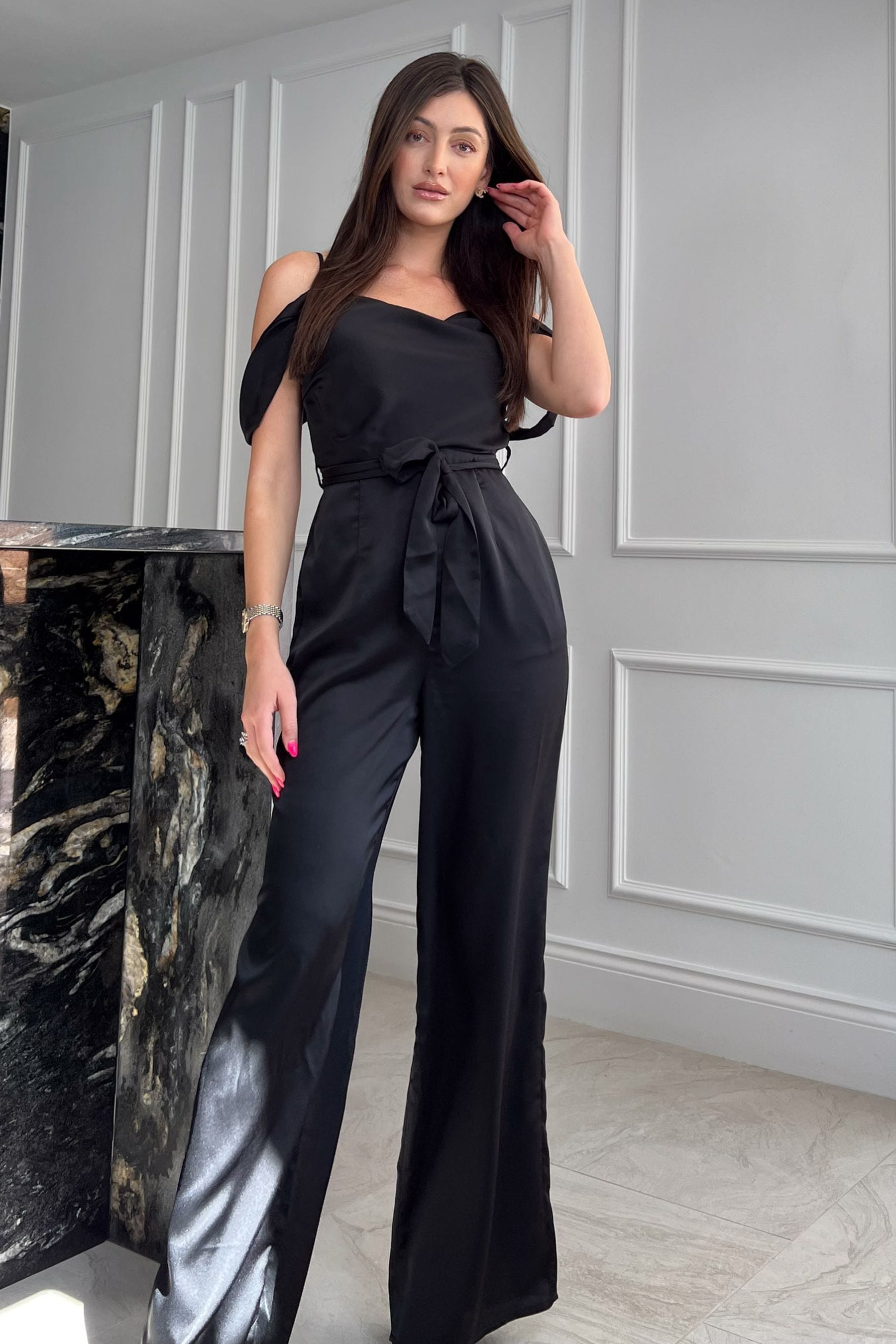 Black cold shoulder outlet jumpsuit