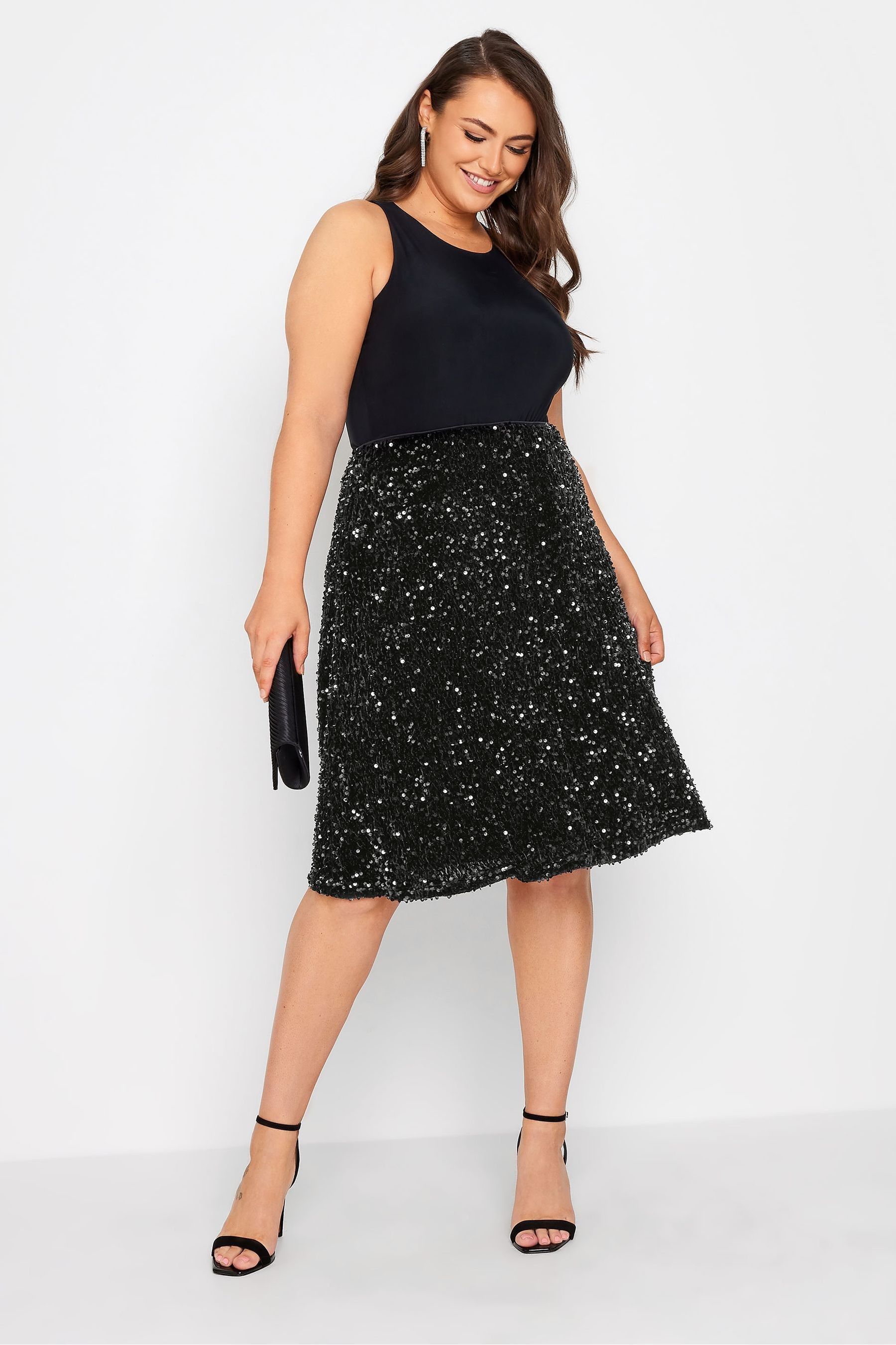 Buy Yours Curve Black London Sequin Skater Dress from Next Luxembourg