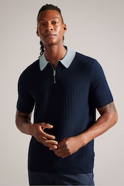 Ted Baker Blue Arwik Short Sleeve Polo Shirt With Contrast Collar - Image 1 of 7