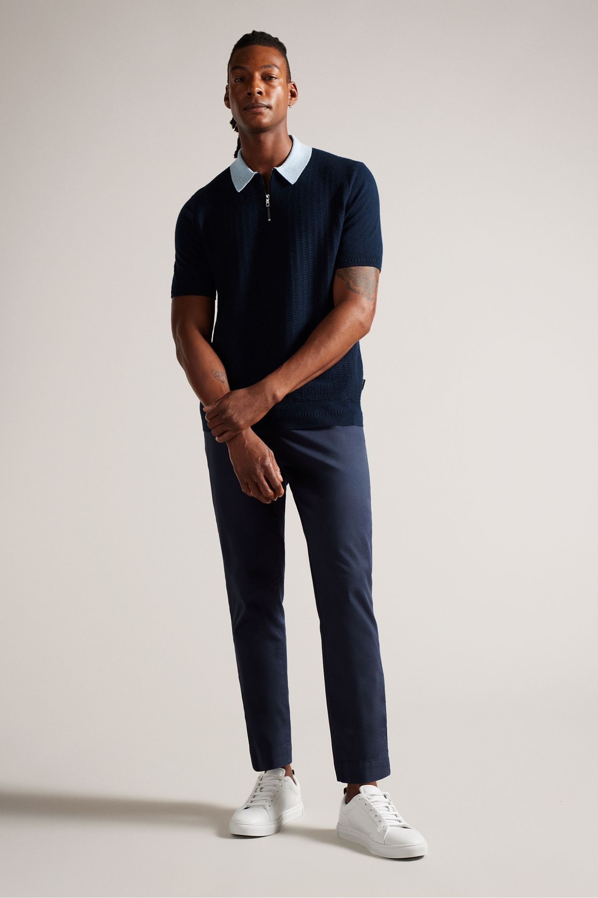 Ted Baker Blue Arwik Short Sleeve Polo Shirt With Contrast Collar - Image 3 of 7