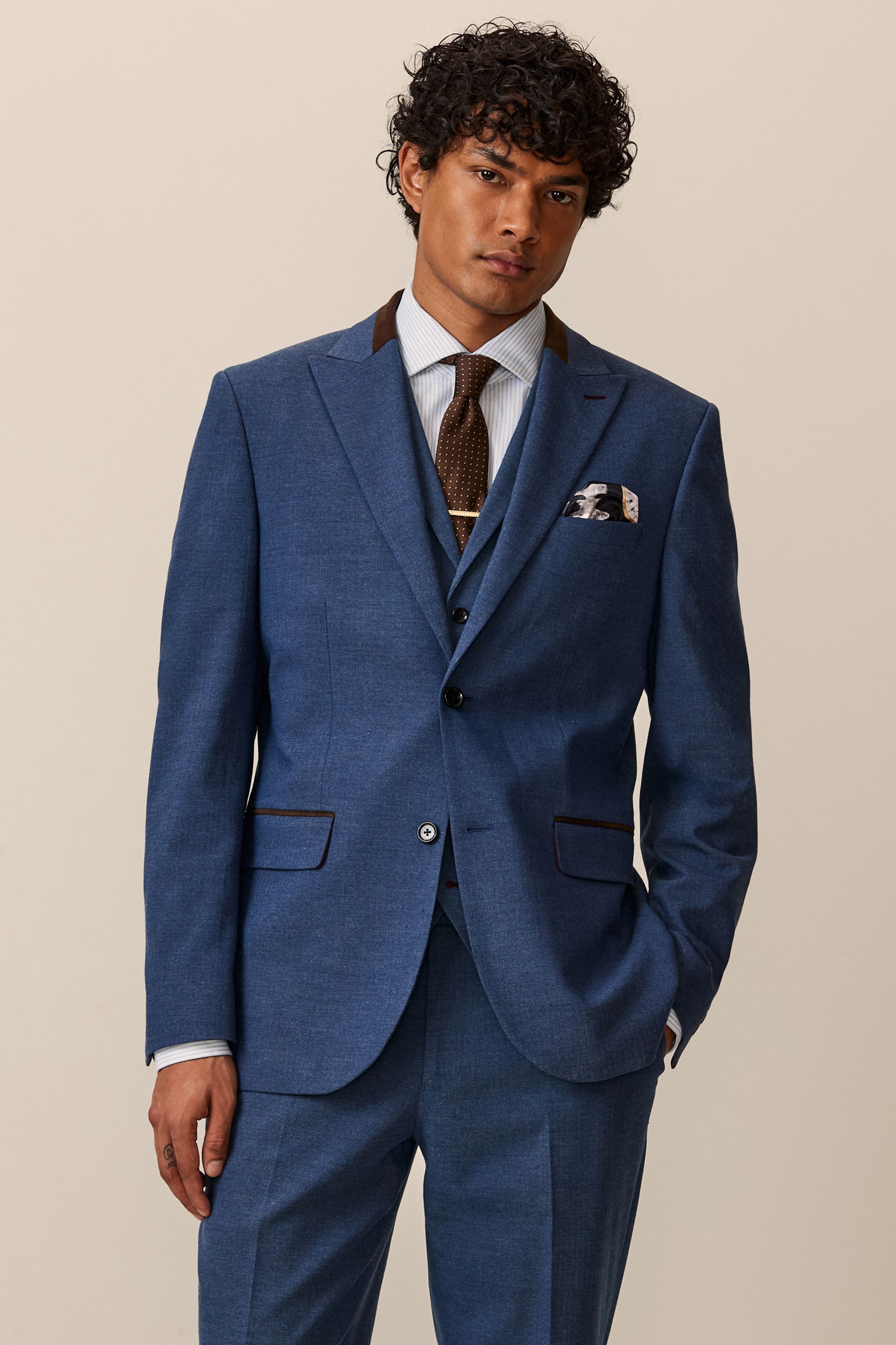 NEXT Bright Blue Tailored Fit Herringbone Suit Jacket 38r Mens