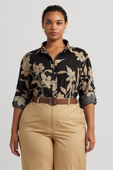 Lauren Ralph Lauren Floral Linen Black Shirt