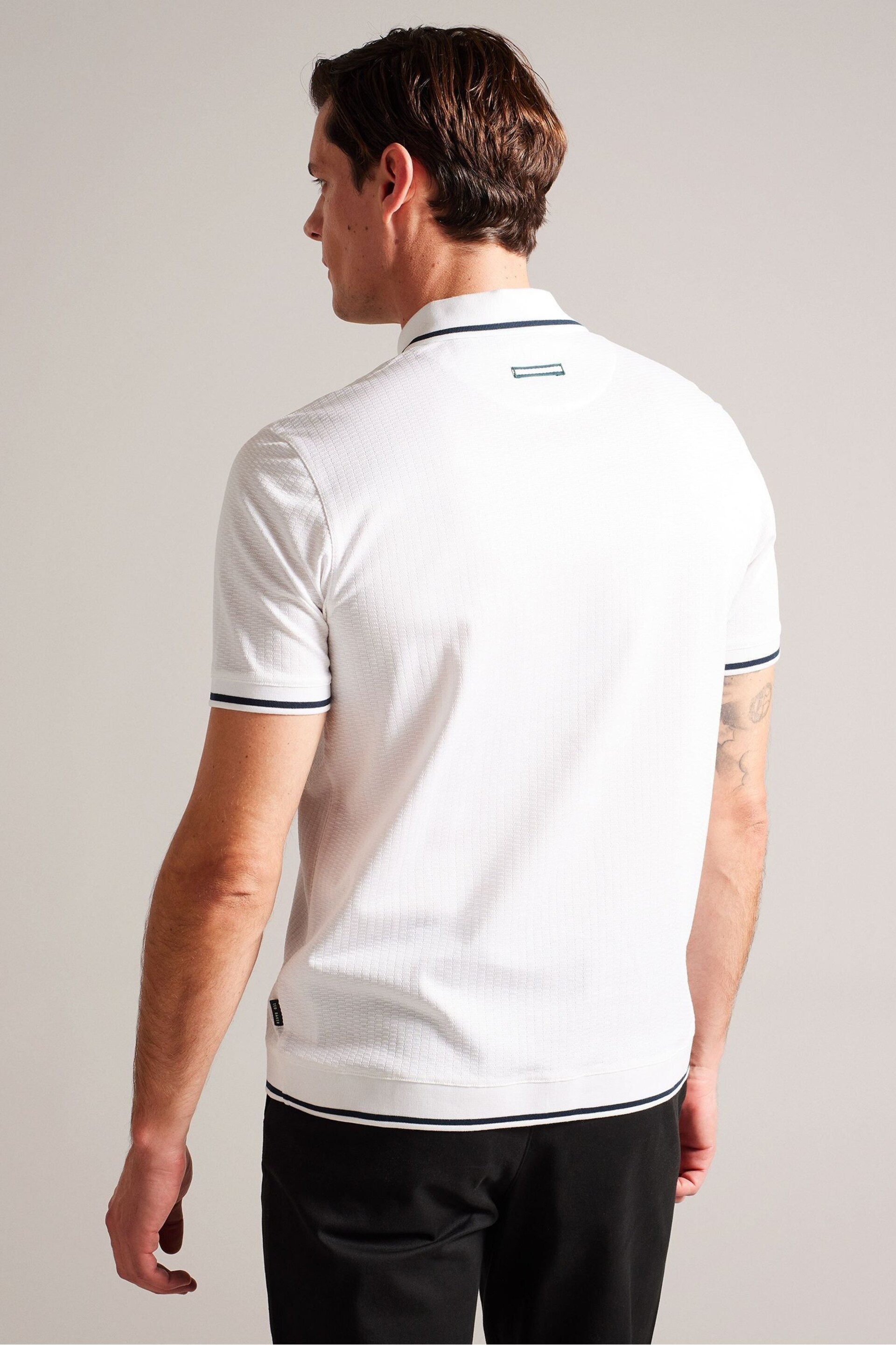 Ted Baker White Regular Erwen Short Sleeve Textured Polo Shirt - Image 2 of 7