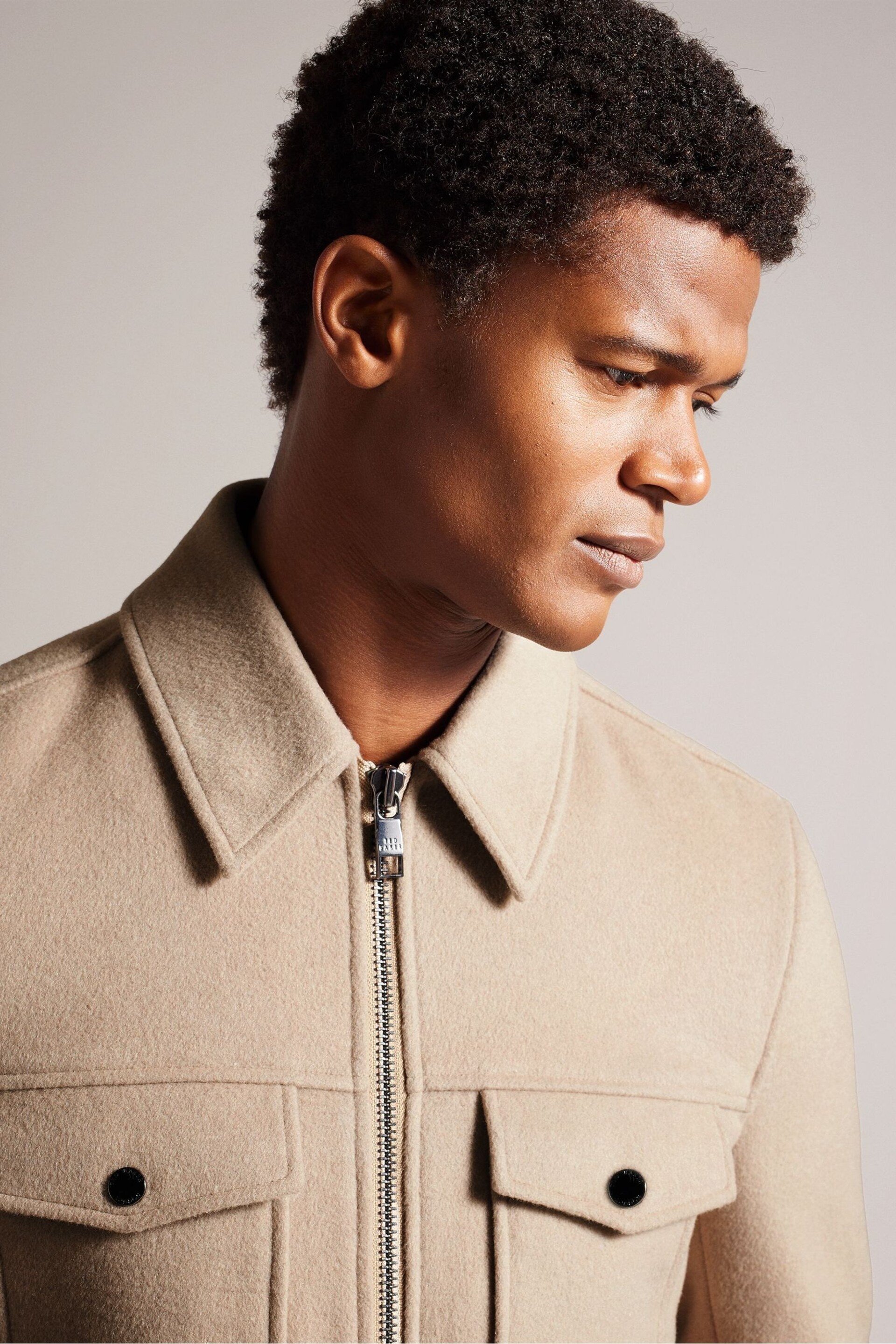 Ted Baker Natural Somerss Zip Through Wool Trucker Jacket - Image 5 of 6