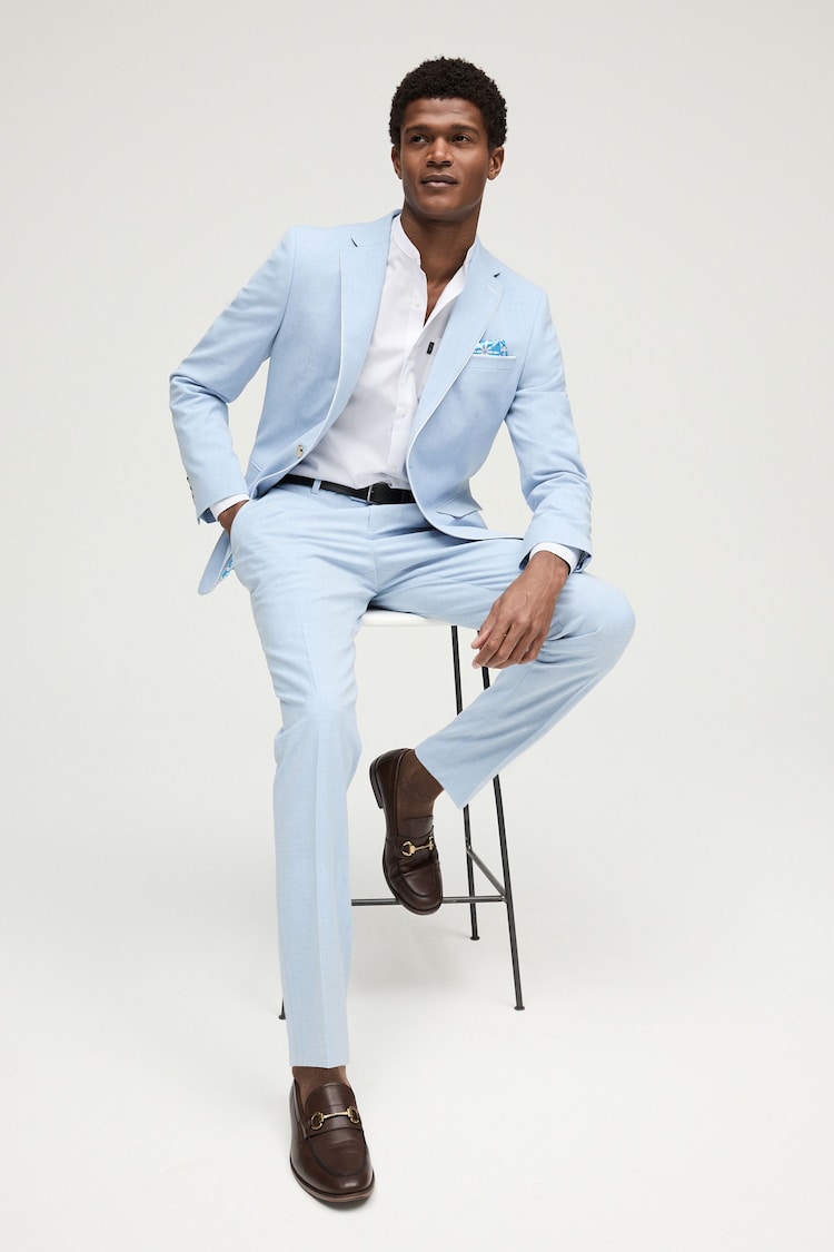 Light Blue Skinny Fit Pipe Trimmed Suit: Jacket - Image 2 of 11