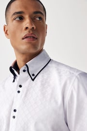 White Double Collar Regular Fit 100% Cotton Trimmed Formal Short Sleeve Shirt - Image 4 of 7