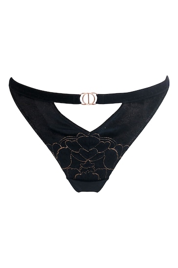 Pour Moi Black India Velvet Luxe Metallic Lace Thongs