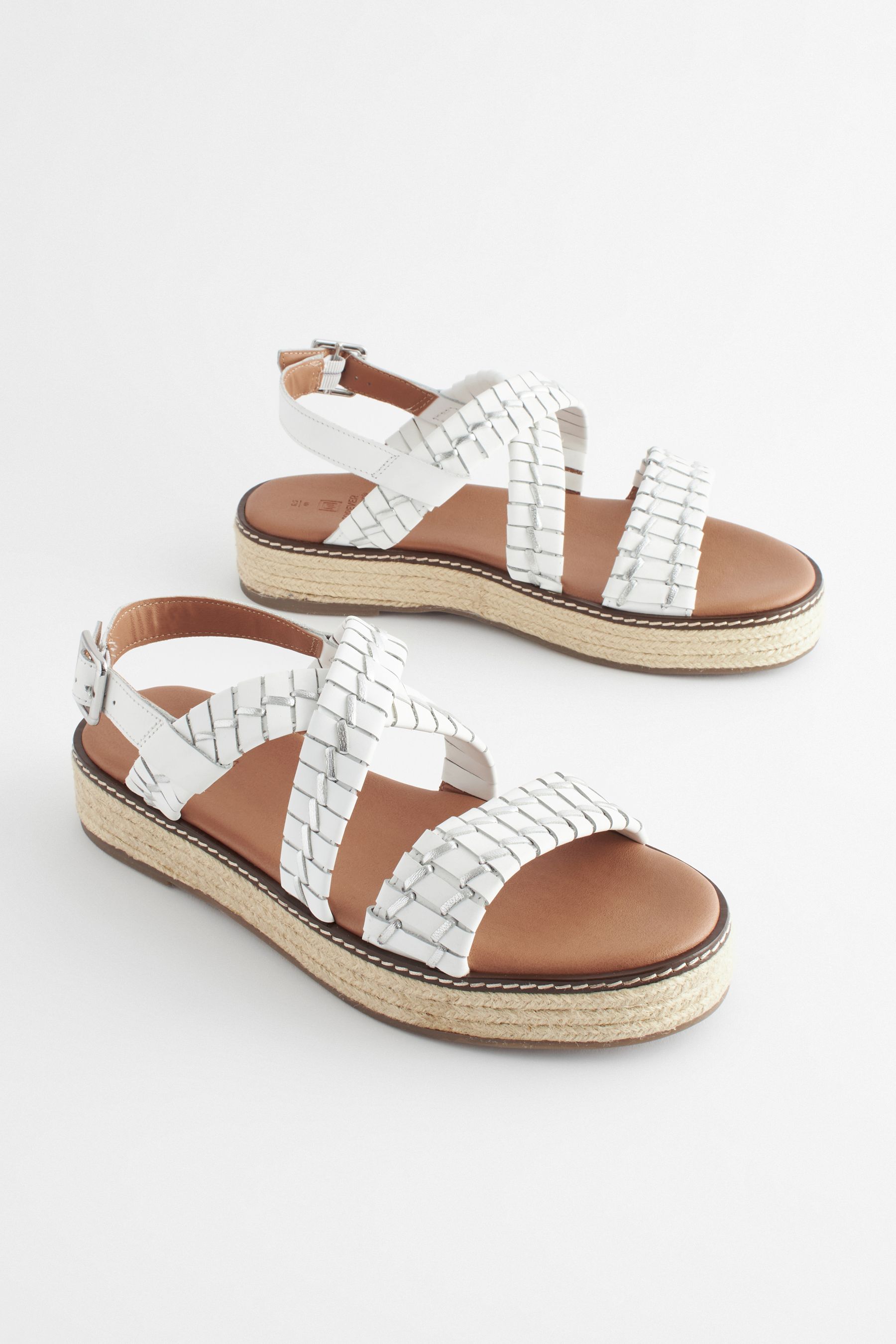 Buy White Silver Forever Comfort Weave Leather Espadrille Flatform Sandals from the Next UK online shop