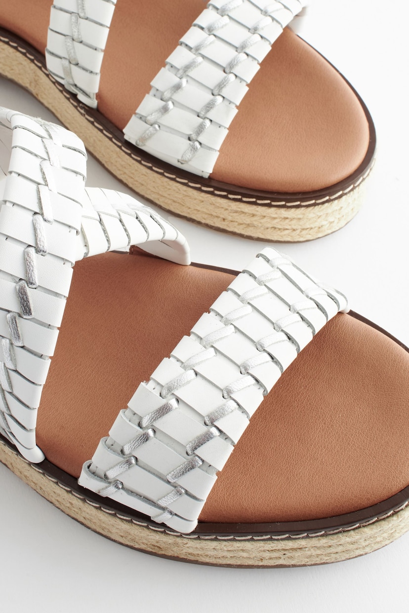 White/Silver Forever Comfort® Weave Leather Espadrille Flatform Sandals - Image 7 of 9