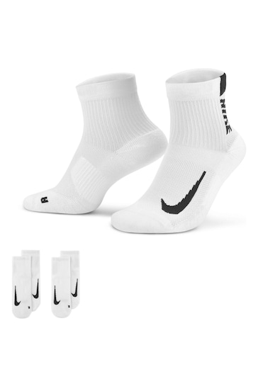 Nike White Multiplier Running Ankle Socks 2 Pack