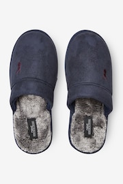 Navy Blue Stag Faux Fur Lined Mule Slippers - Image 4 of 5