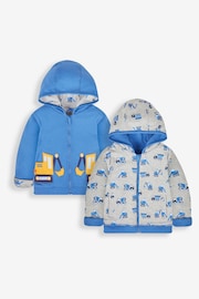 JoJo Maman Bébé Denim Blue Digger Appliqué Reversible Hoodie With Pet In Pocket - Image 2 of 8