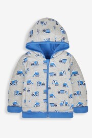 JoJo Maman Bébé Denim Blue Digger Appliqué Reversible Hoodie With Pet In Pocket - Image 4 of 8