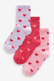 Pink/Red/Purple Hearts Sparkle Ankle Socks 3 Pack - Image 1 of 8
