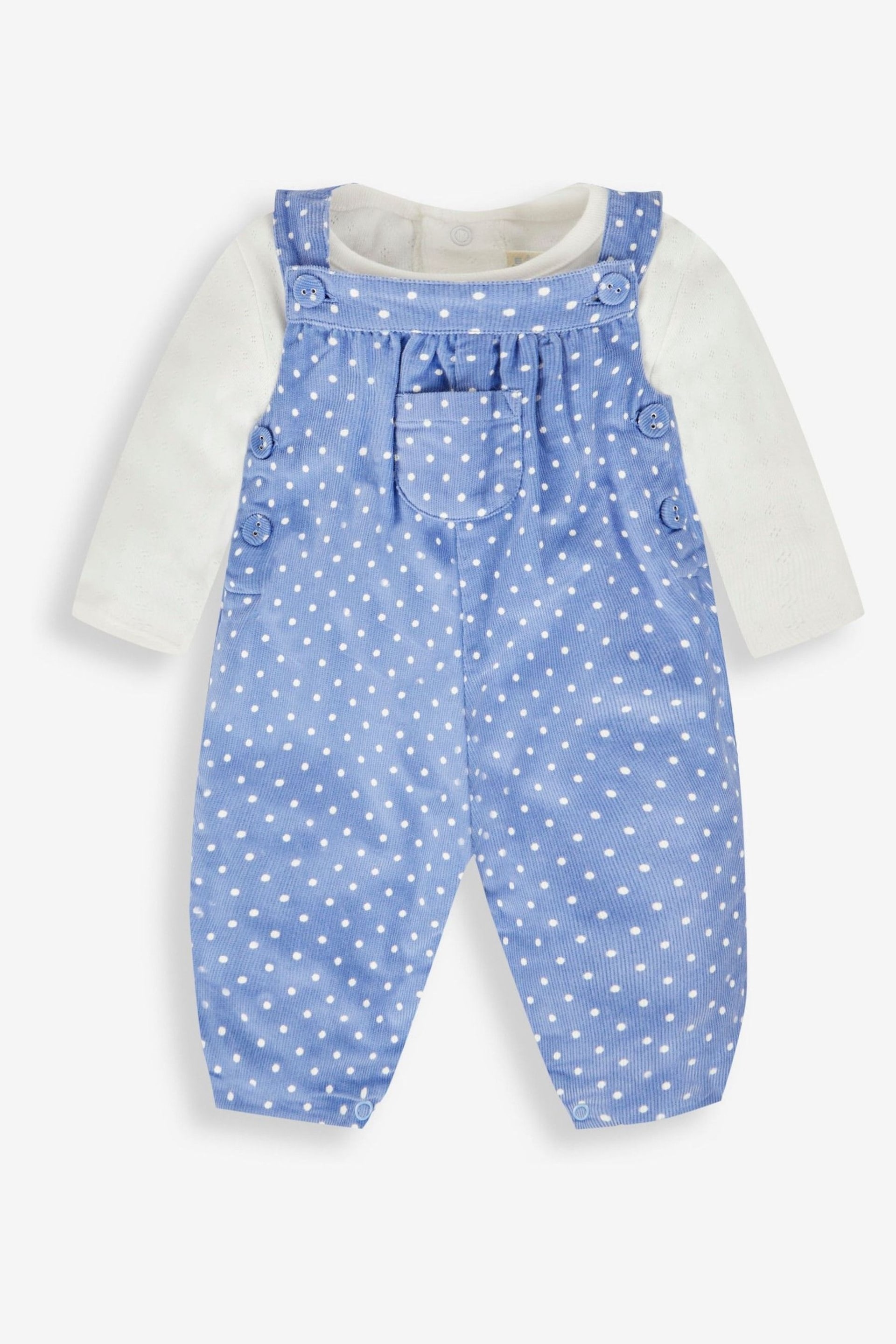 JoJo Maman Bébé Blue Girls' Pretty Spot Cord Dungarees & Top Set - Image 1 of 5