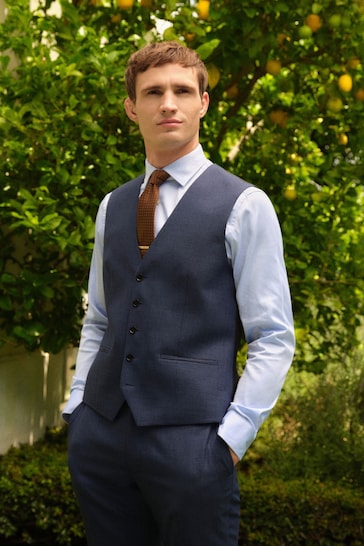 Blue Textured Suit: Waistcoat
