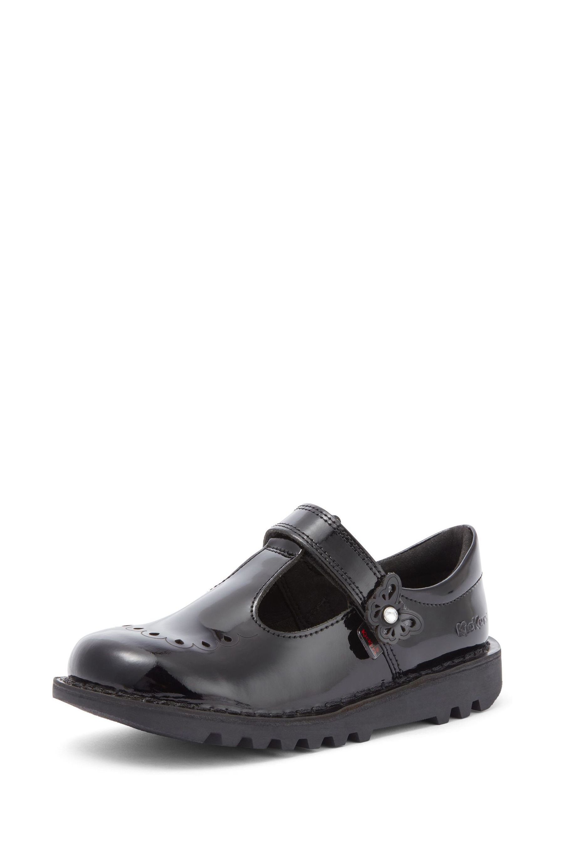 Kickers Junior Girls Kick T Bar Bloom Patent Black Leather Shoes