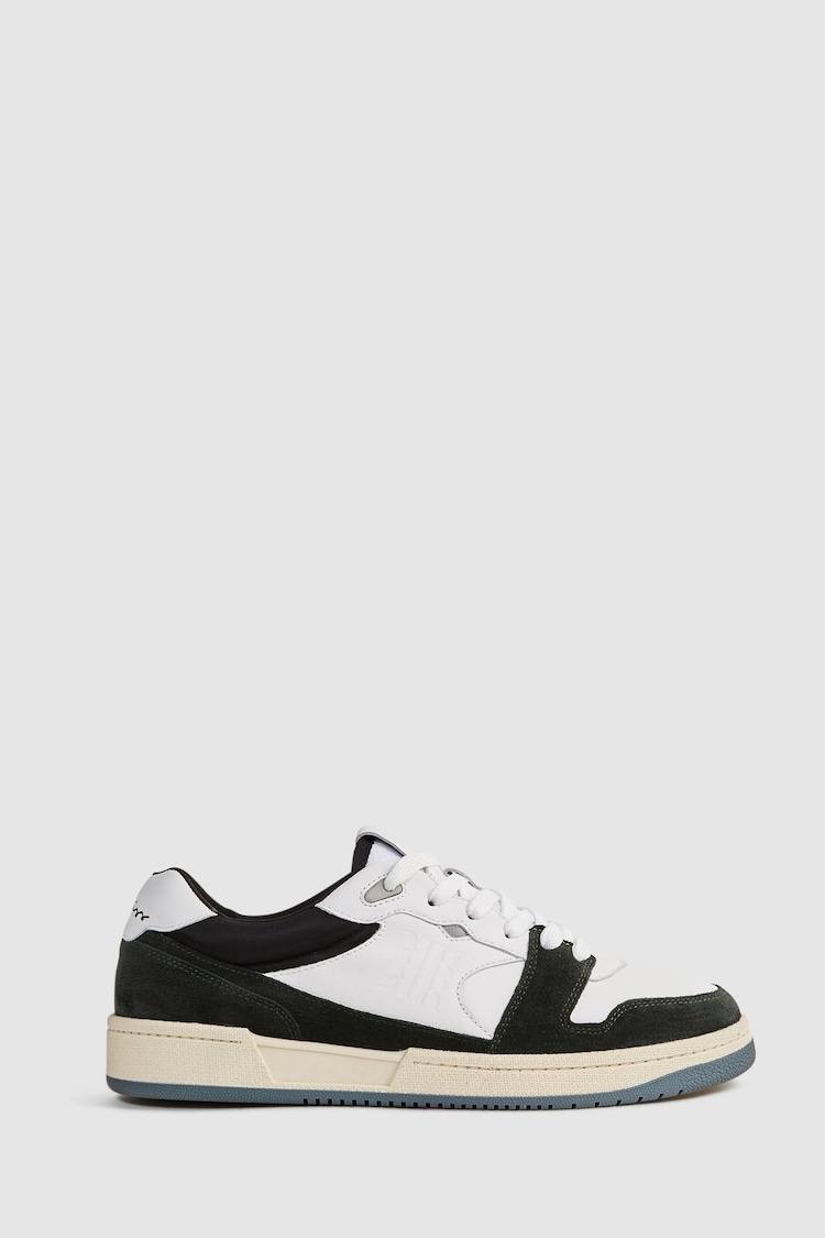 Reiss Forest Green Astor Leather Colourblock Lace-Up Trainers - Image 1 of 6