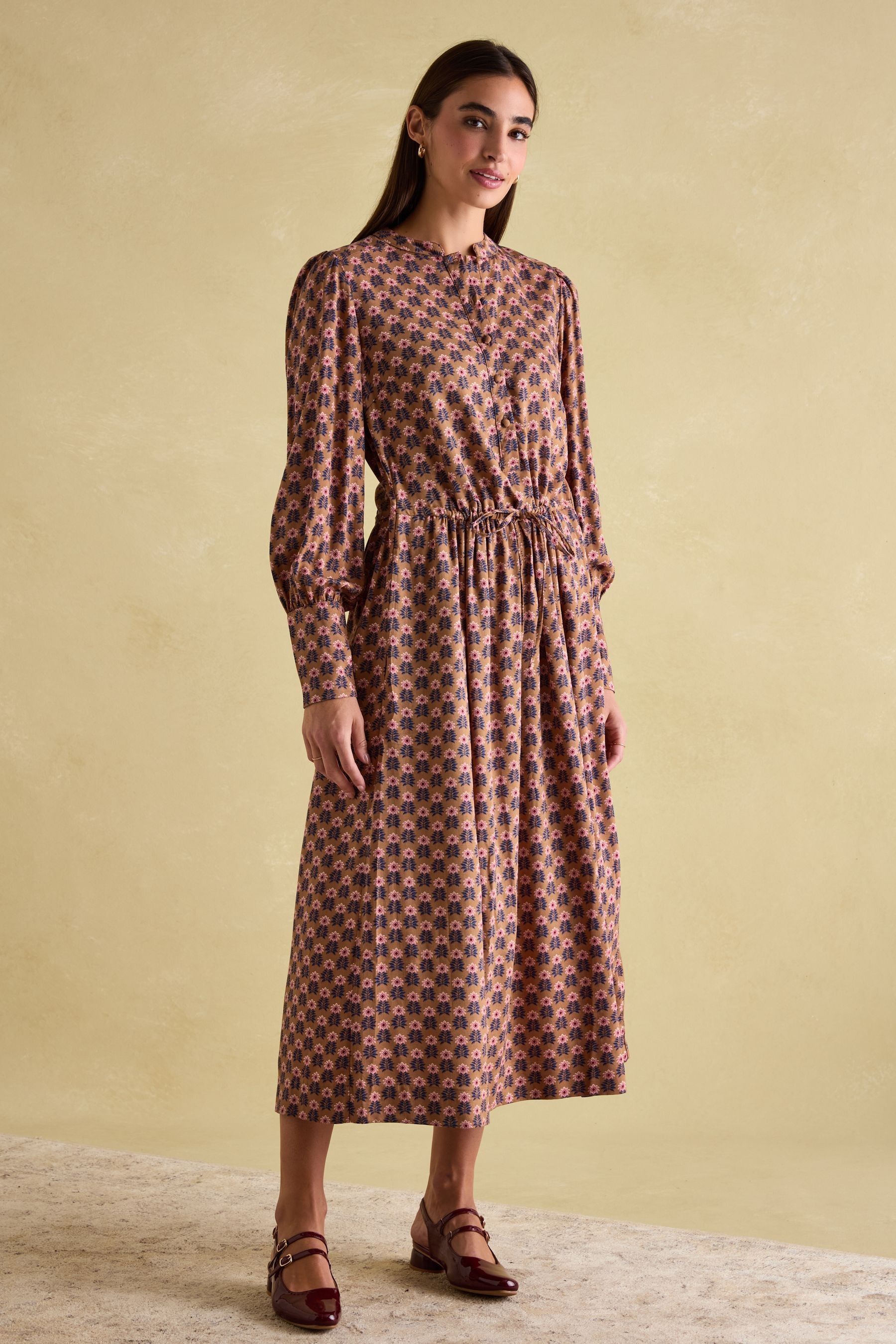 Buy Joules Aster Brown Tie Waist Midi Dress from Next Luxembourg