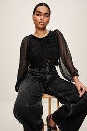 Black Crochet Woven Mix Top - Image 1 of 6