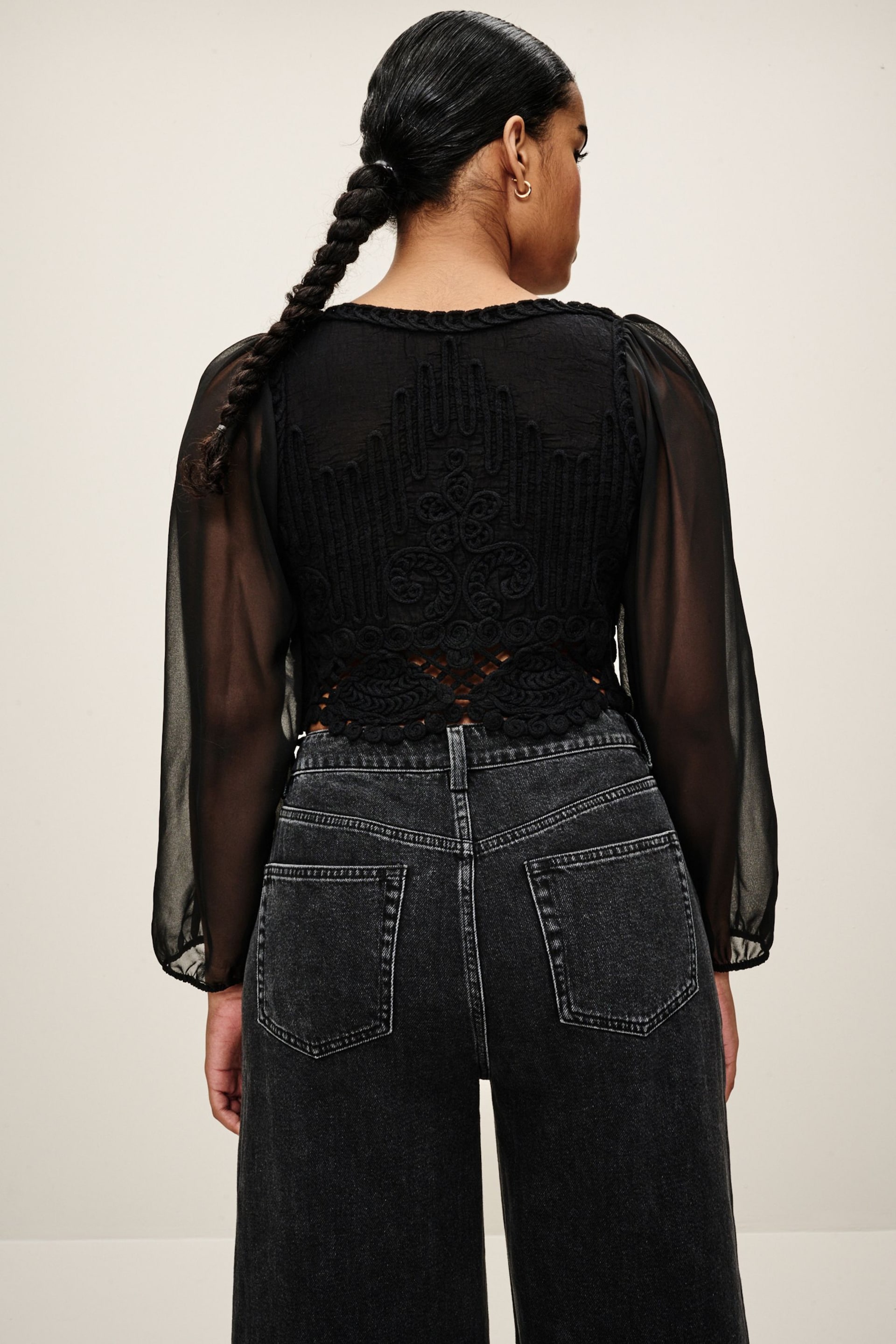 Black Crochet Woven Mix Top - Image 3 of 6