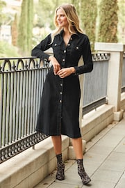 Sosandar Black Midi Dress With Horn Buttons - Image 3 of 5