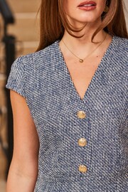 Sosandar Blue Button Detail Boucle Dress - Image 5 of 5