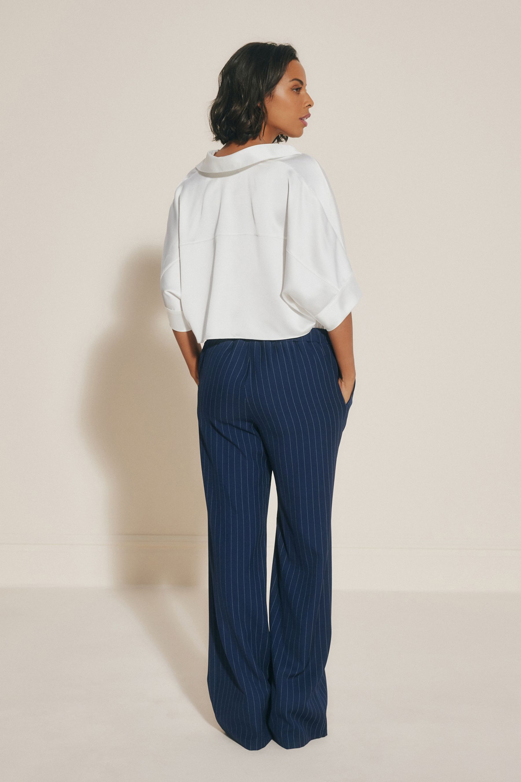 Buy Navy Rochelle Humes Boxer Top Pinstripe Wide Leg Trousers from Next Luxembourg
