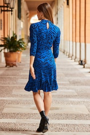 Sosandar Blue High Neck Belted Waist Dress - Image 2 of 5