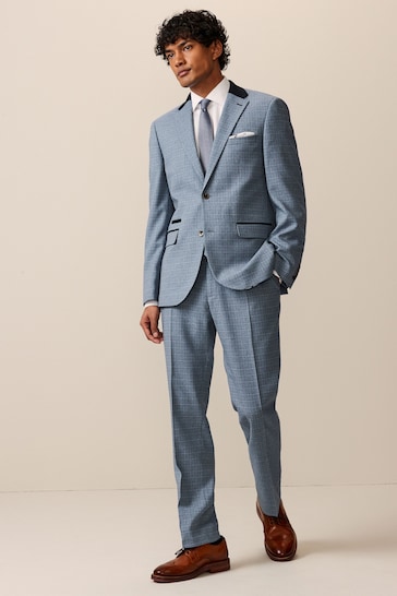 Light Blue Tailored Fit Check Suit Jacket