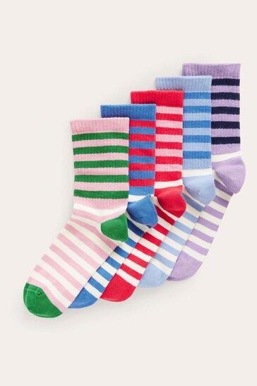 Boden Blue Ribbed Ankle Socks 5 Pack
