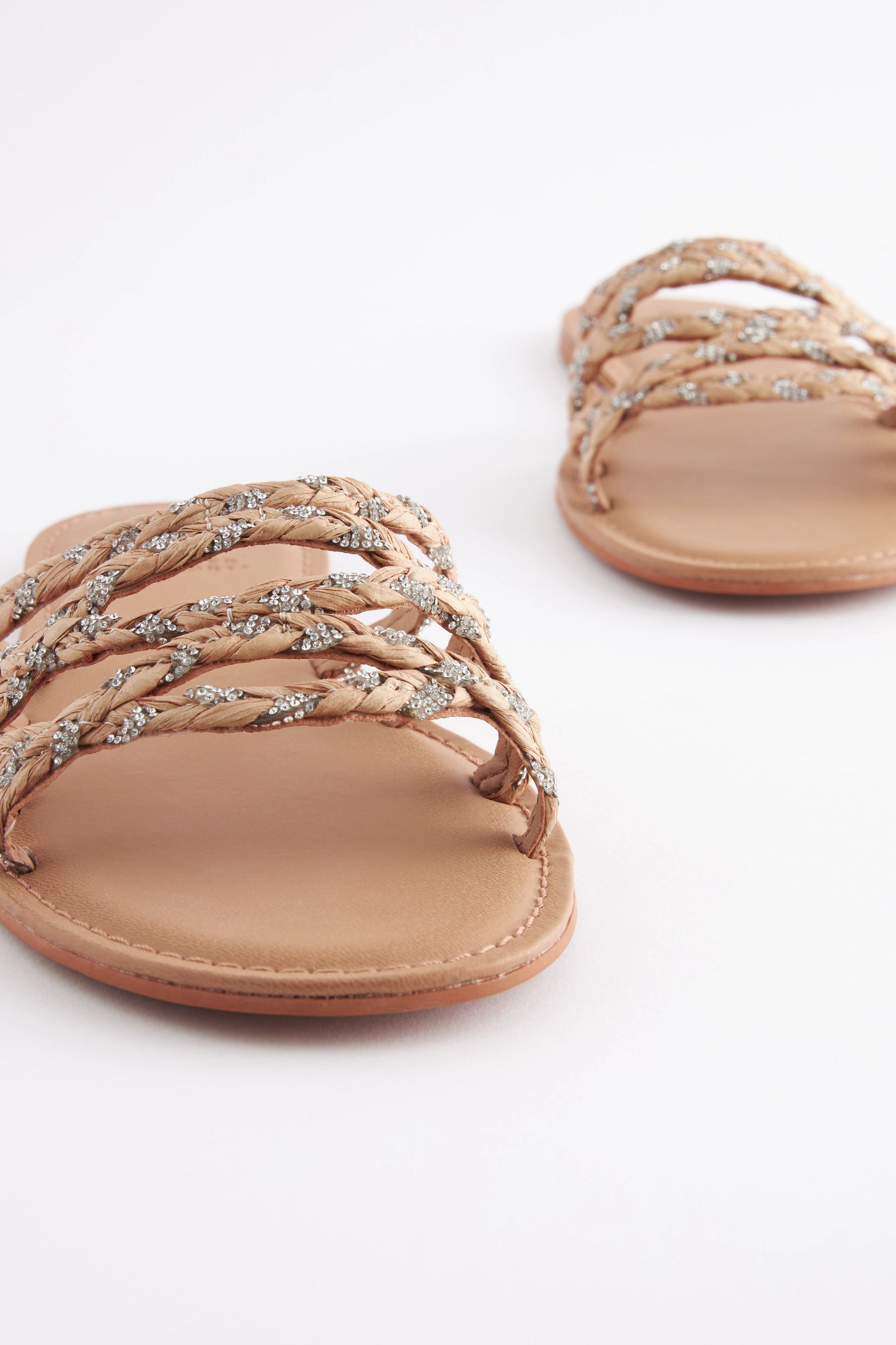 Nude Regular Wide Fit Forever Comfort Raffia Jewelled Mules